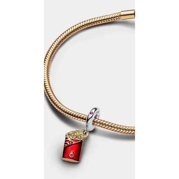 Authentic Pandora Two-tone Lucky Red Envelope 14k Gold Plated Silver Charm - Picture 5 of 5
